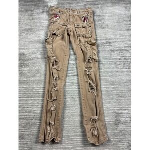 Rockstar Original Cargo Pants Mens 32 Birch Tan RSM 208 Distressed Slim Denim